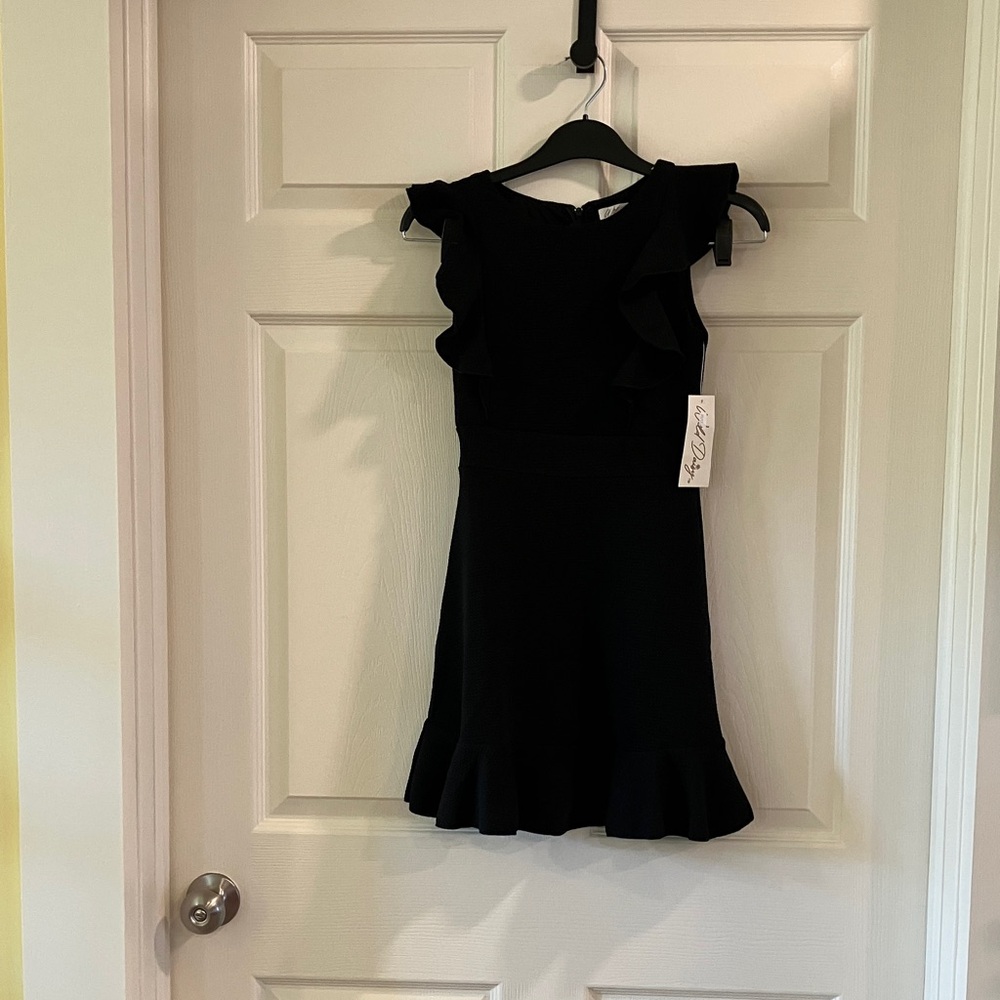 Elegant Black Ruffle Dress for Girls, Size 8 | Stretch Fabric